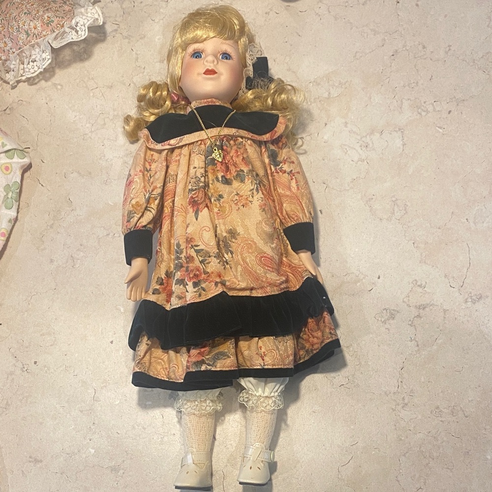 Home Interiors Porcelain Doll with Floral Dress